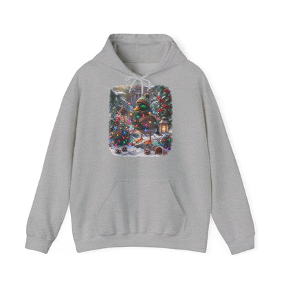 Premium Hoodie Ente und die Lichterkette im winterlichen Garten für Vogelbeoachter