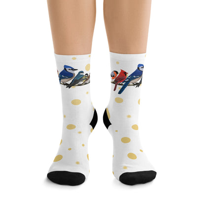 Garden Birds Blue Jay Cardinal Bullfinch Birding & Birdwatching Bird Socks White Golden Dots