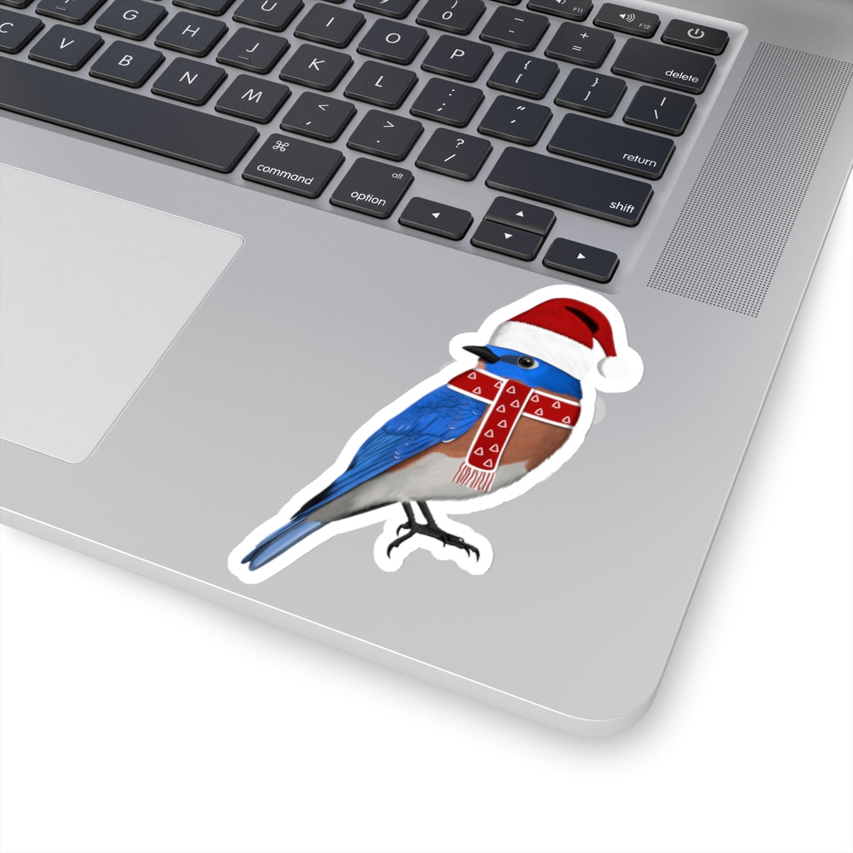 Bluebird with Santa Claus Hat and Scarf Christmas Bird Sticker