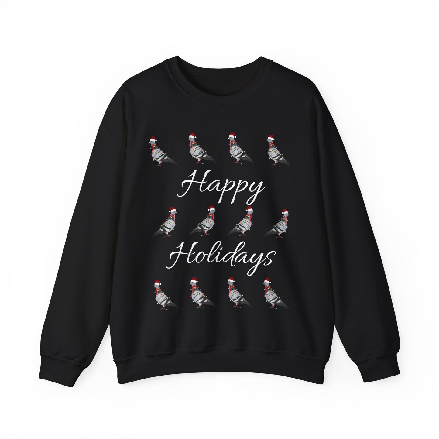 Pigeon as Santa with Hat Scarf and Fairy Lights Happy Holidays Birdwatcher Christmas Bird Sweatshirt