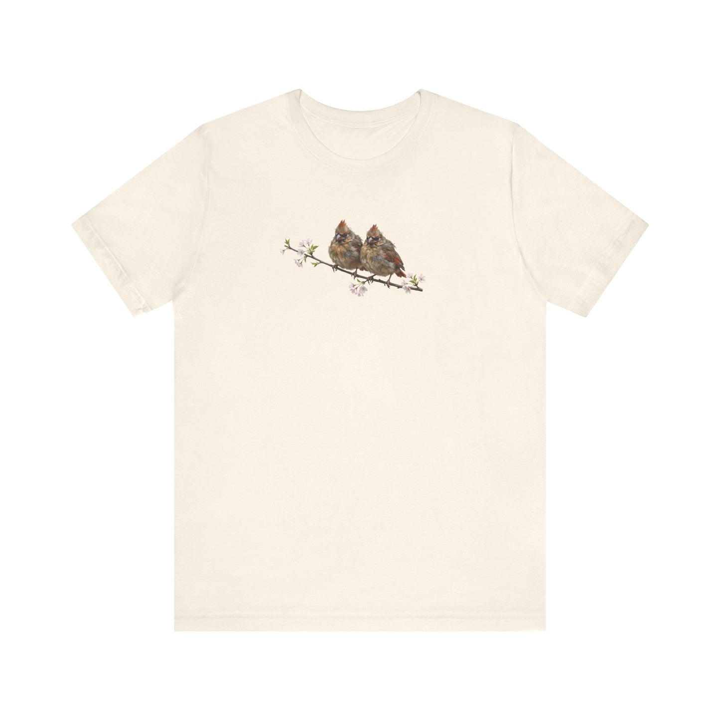Cardinal Fledgling T-Shirt | Spring Blossoms Unisex Graphic Tee for Bird Watchers