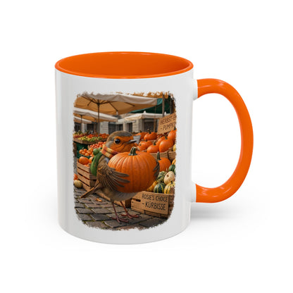 Premium Keramiktasse Rosi Rotkehlchen & der Riesen-Kürbis | 330 ml | Lustiges Geschenk für Vogelfreunde