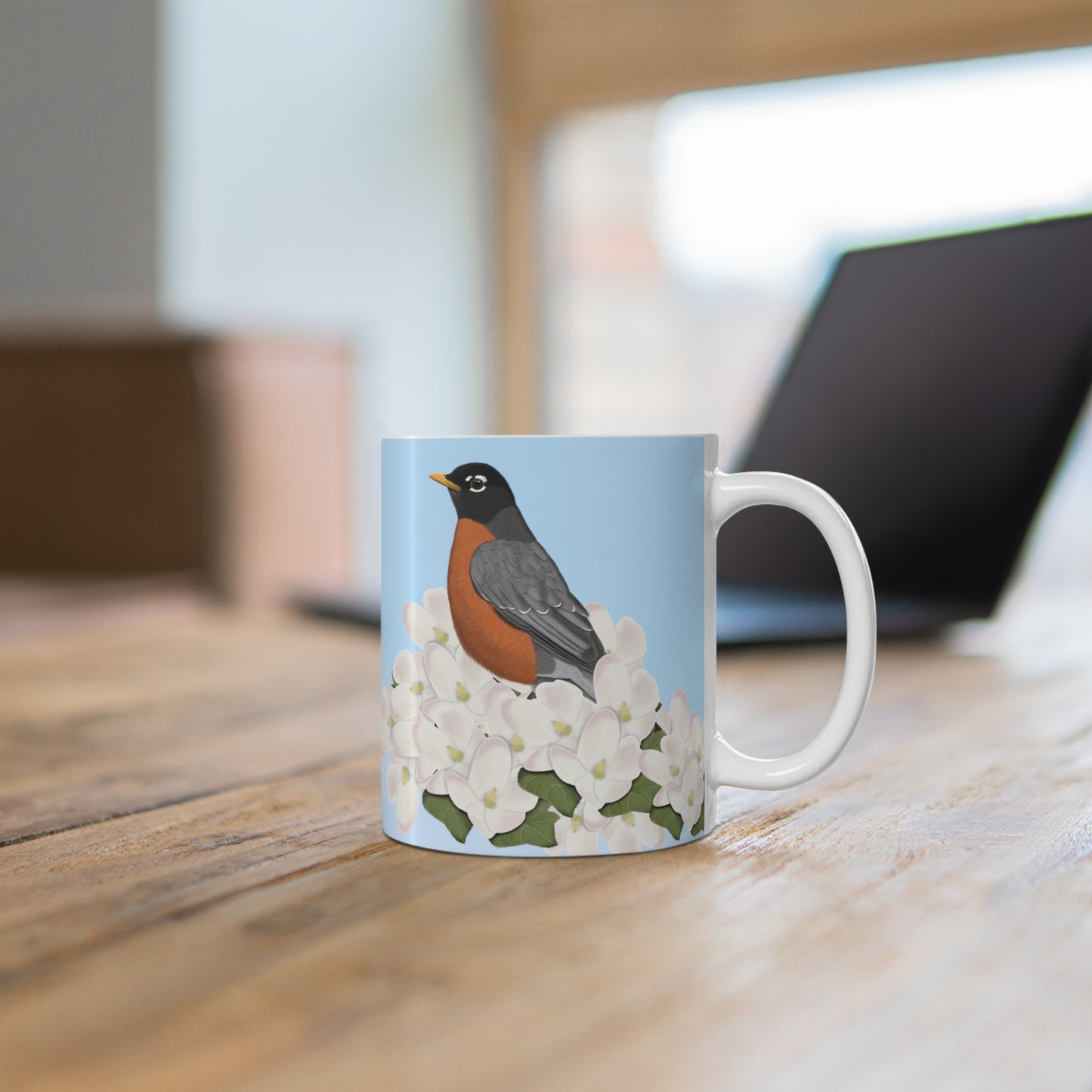 American Robin Apple Spring Blossoms Bird Ceramic Mug 11oz