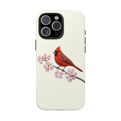 Northern Cardinal & Cherry Blossom Tough iPhone Case Creamy White