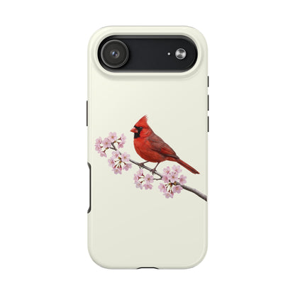 Northern Cardinal & Cherry Blossom Tough iPhone Case Creamy White