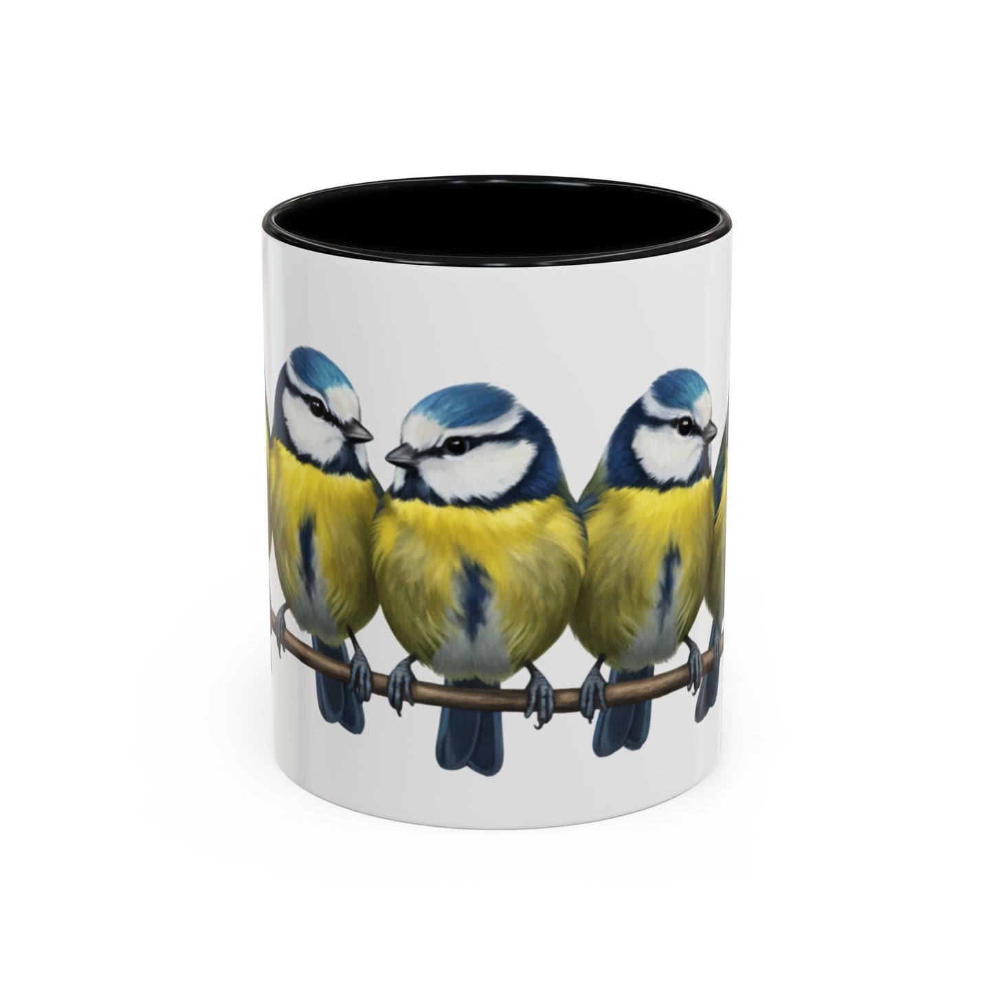 枝に止まるアオガラを描いた陶器製鳥コーヒーマグ - バードウォッチャーへのカスタムギフト