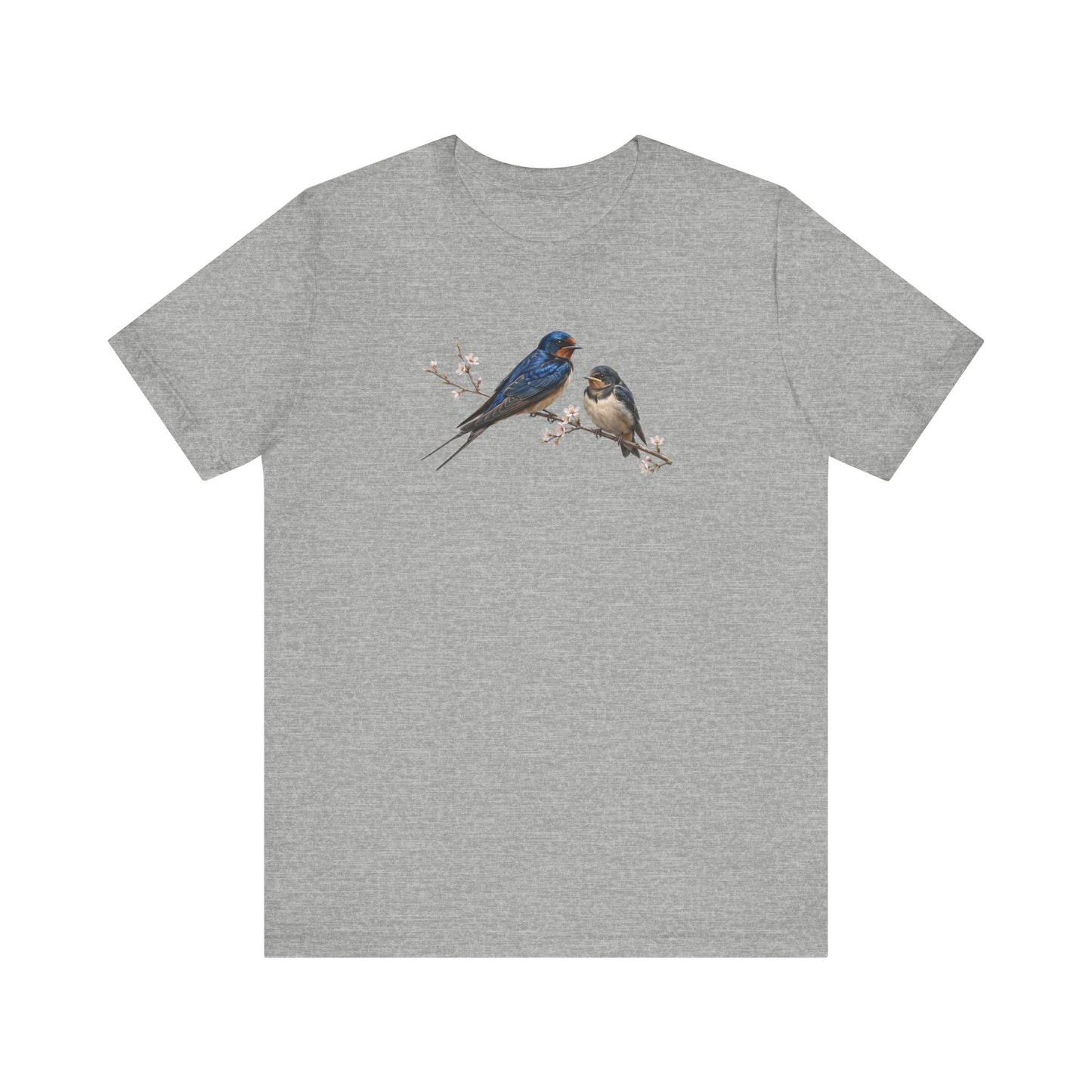 Barn Swallow & Fledgling T-Shirt | Spring Blossoms Unisex Graphic Tee