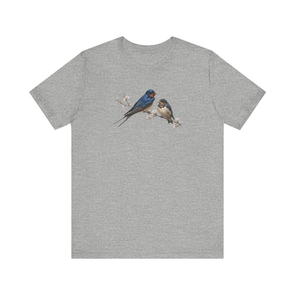 Barn Swallow & Fledgling T-Shirt | Spring Blossoms Unisex Graphic Tee