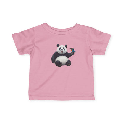 Fröhlicher Panda mit Eisvogel Vogel Tiermotiv T-Shirt für Babys und Kleinkinder