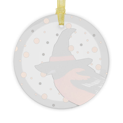 Baltimore Oriole with Witch Hat Halloween Bird Glass Ornament