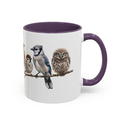 Blue Jay Cardinal Bluebird Little Owl Fledglings Two-Tone Mug | Spring Bird Lover Gift