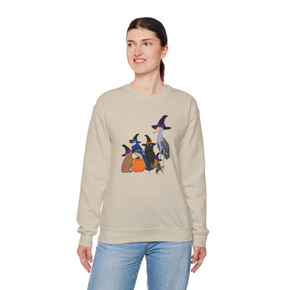 Robin Shoebill Blue Jay Rabbit with Cat Happy Halloween Birds Sweatshirt