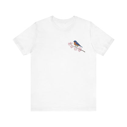 Bluebird Cherry Blossom T-Shirt | Floral Spring Tee for Bird Lovers