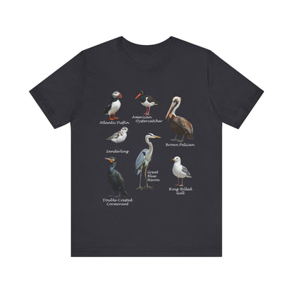 North American Shorebirds Shirt – Pelican, Heron, Puffin & Gull Field Guide