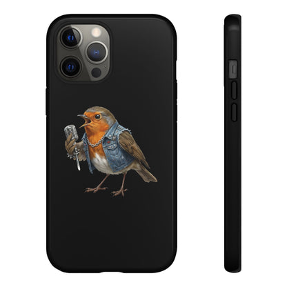 Rotkehlchen mit Mikrofon Premium Handyhülle – Doppelt Geschützt & Rundum Bedruckt Schwarz