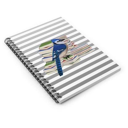 Blue Jay Bird with Books Birdlover Bookworm Spiral Notebook Ruled Line 6" x 8"