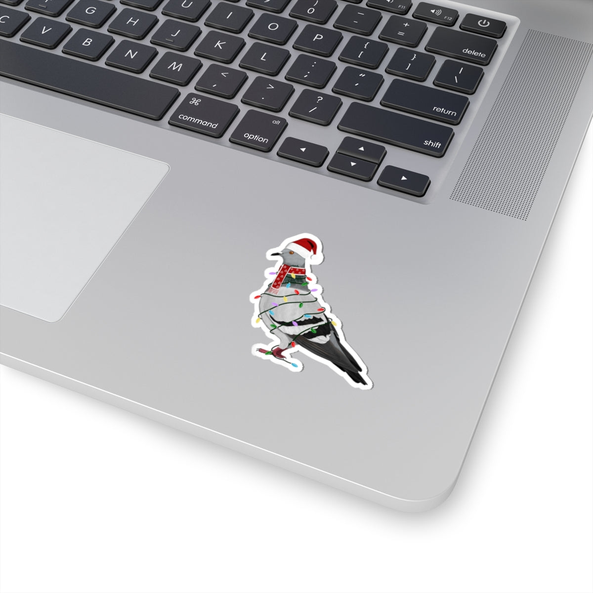 Pigeon with Fairy Lights Santa Claus Hat and Scarf Christmas Bird Sticker