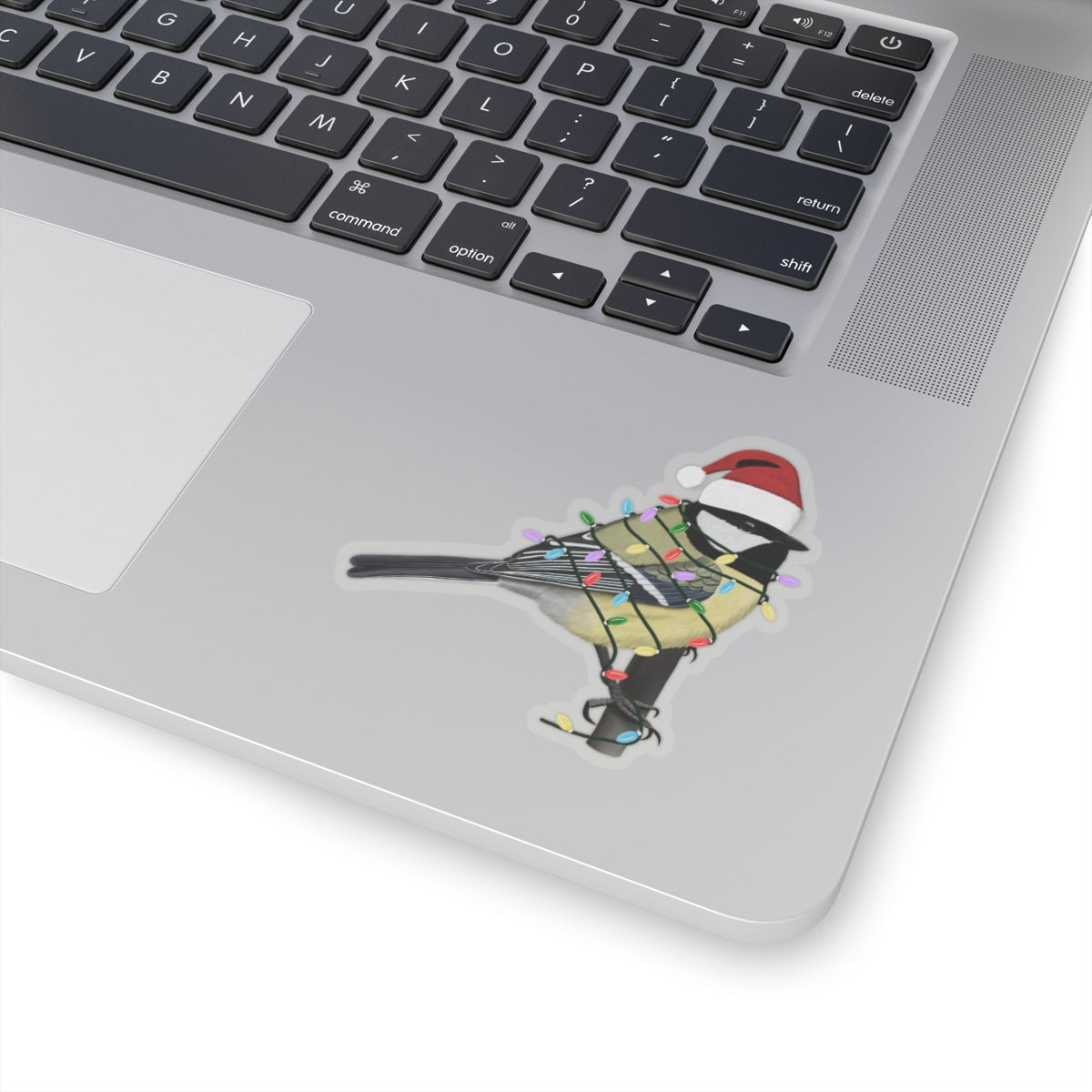 Chickadee with Fairy Lights and Santa Claus Hat Christmas Bird Sticker