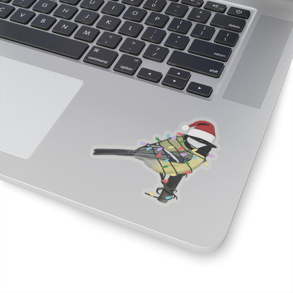 Chickadee with Fairy Lights and Santa Claus Hat Christmas Bird Sticker