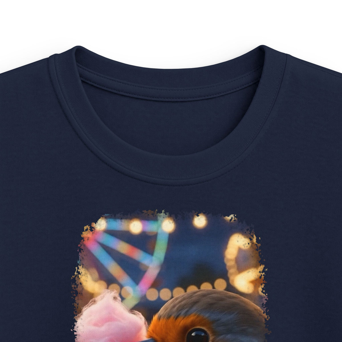 Premium Kinder T-Shirt Rosi Rotkehlchen isst Zuckerwatte auf der Kirmes