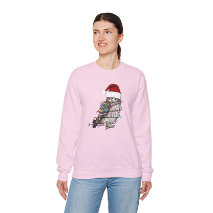 Owl with Fairy Lights Santa Claus Christmas Bird Sweatshirt