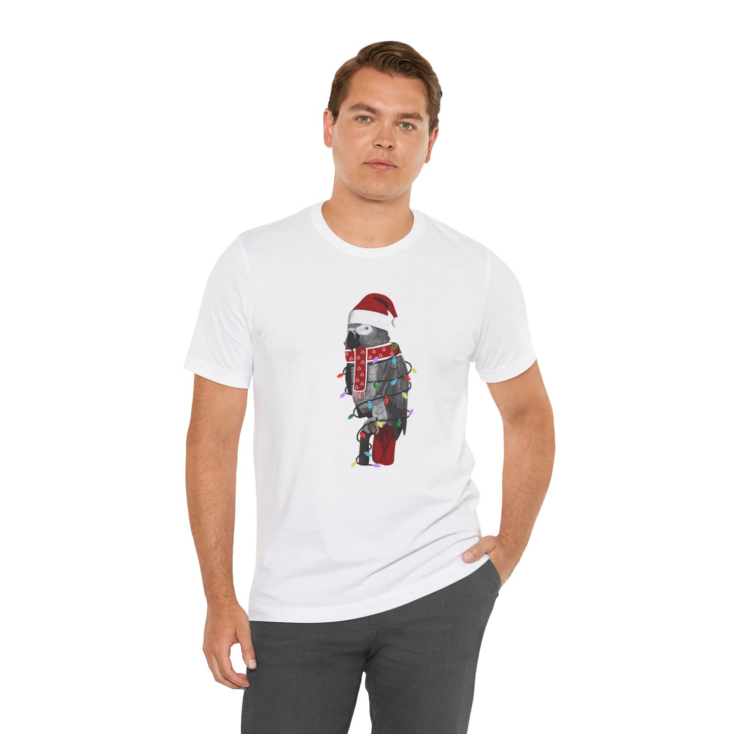 Grey Parrot with Fairy Lights Christmas Bird T-Shirt