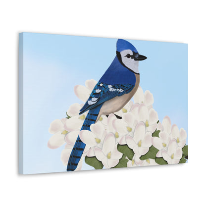 Blue Jay in Apple Blossoms Bird Canvas Gallery Wrap
