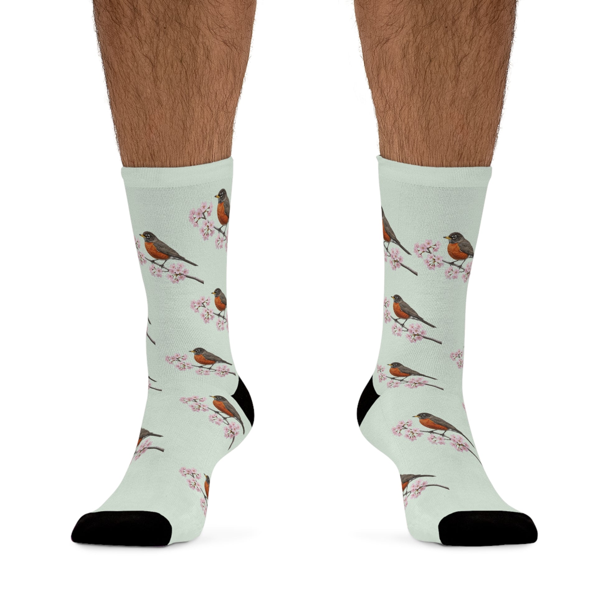 American Robin Socks – & Cherry Blossom Sage Green | Birdwatching Apparel