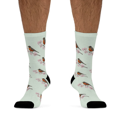 American Robin Socks – & Cherry Blossom Sage Green | Birdwatching Apparel