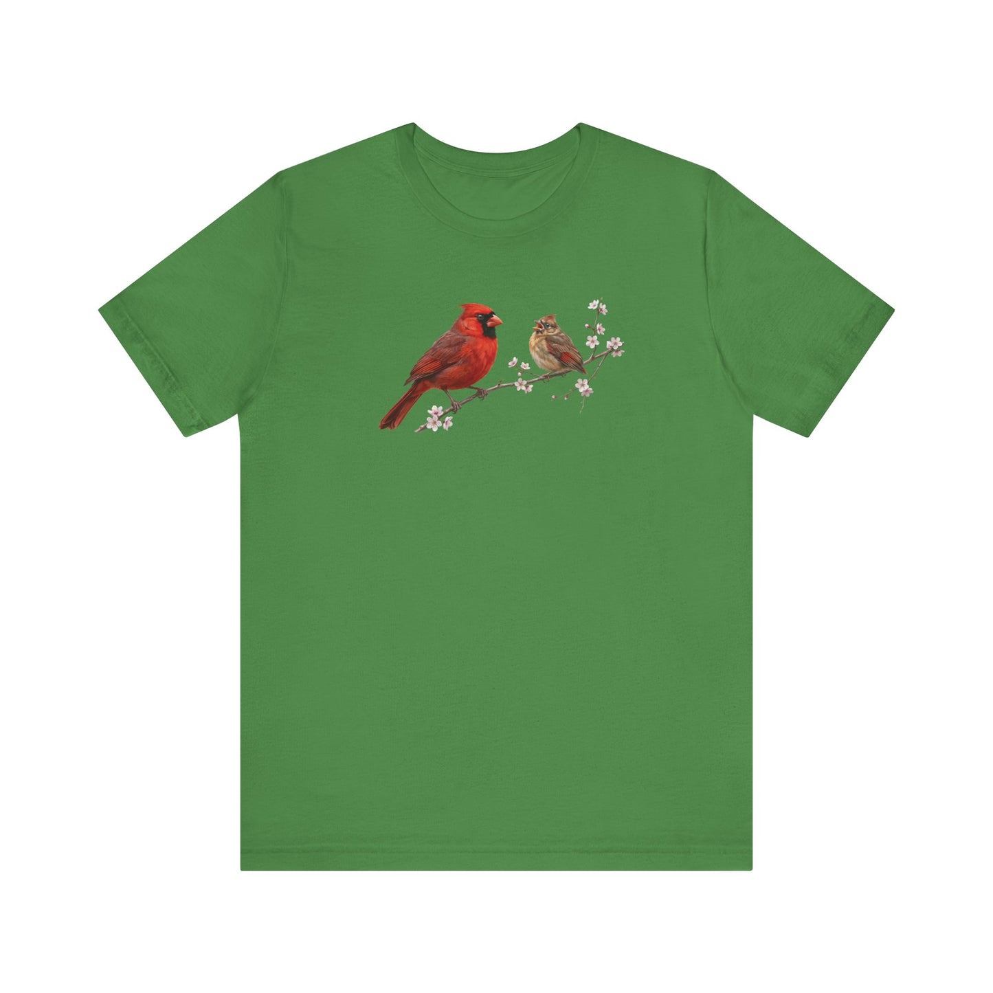 Northern Cardinal & Fledgling T-Shirt | Spring Blossoms Unisex Graphic Tee