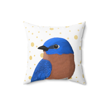 Bluebird Golden Dots Birdlover Bird Throw Pillow 16"x16" White