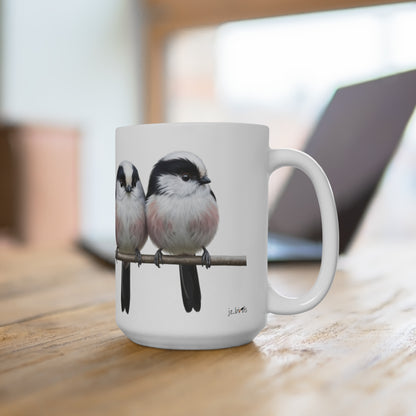 Schwanzmeisen Tasse Vögel auf einem Ast Vogelmotiv für Vogelbeobachter und Vogelfreunde