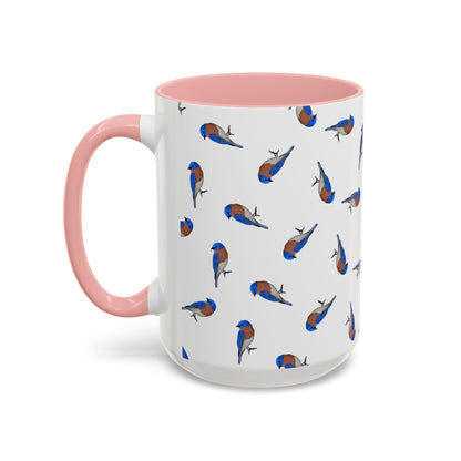 Bluebird All-Over Pattern Accent Mug | Colorful Bird Lover Gift for Birdwatchers