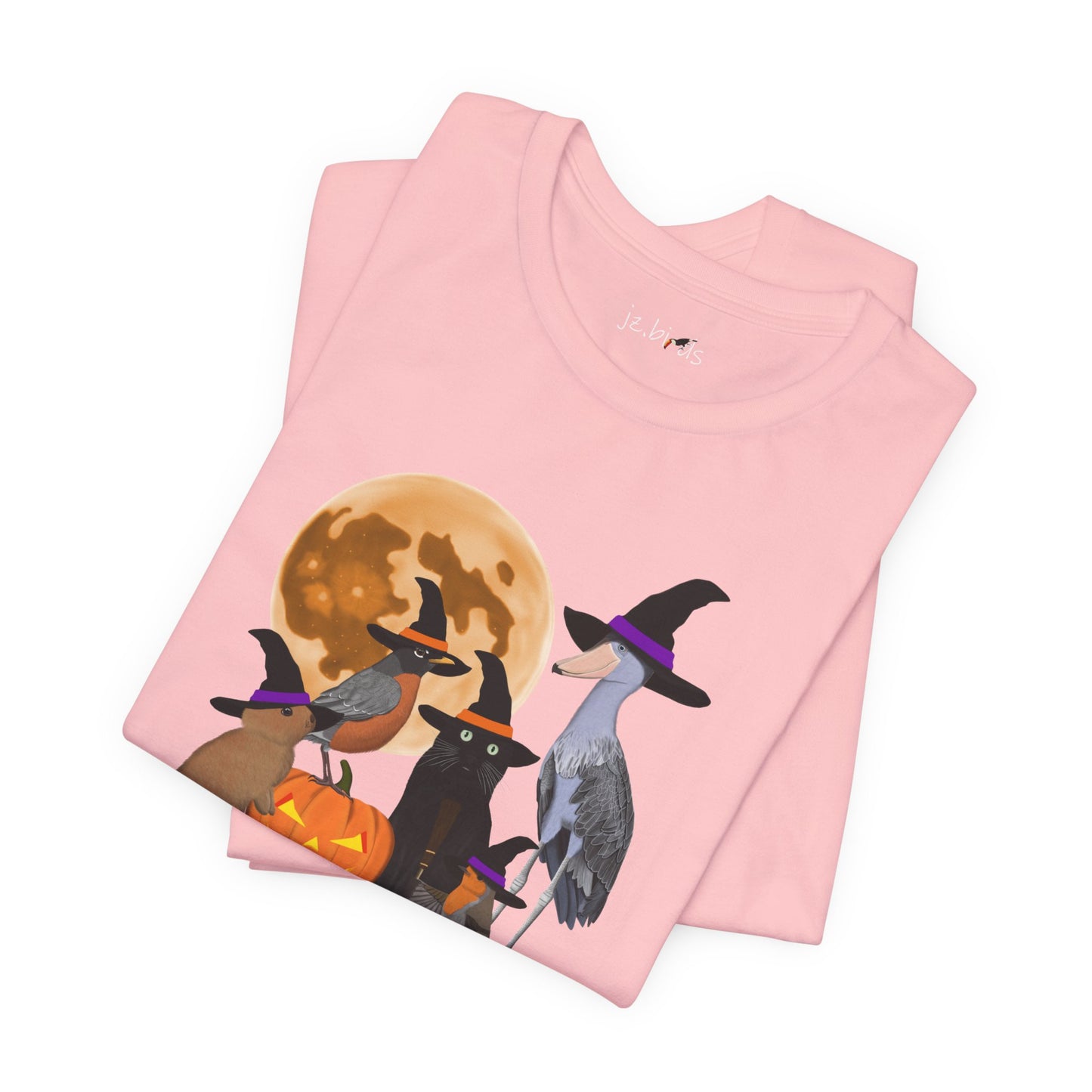 Robin Shoebill with Cat and Bunny Halloween Bird T-Shirt