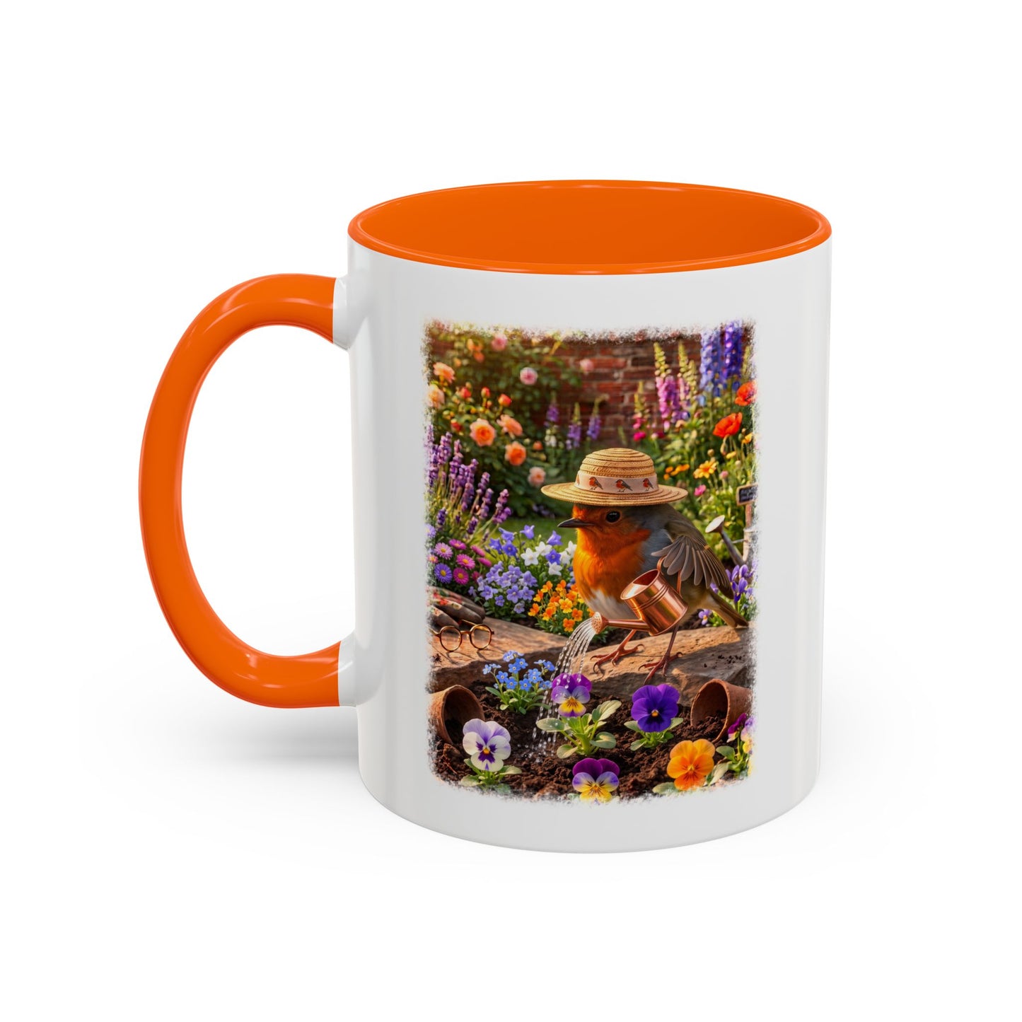 Robin Rosi Watering Flowers Mug for Bird Lovers
