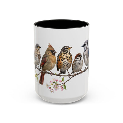 Blue Jay Cardinal Bluebird Little Owl Fledglings Two-Tone Mug | Spring Bird Lover Gift