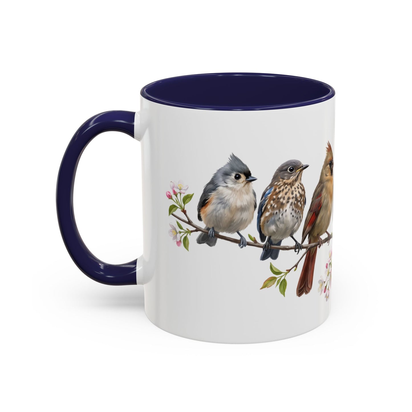 Blue Jay Cardinal Bluebird Little Owl Fledglings Two-Tone Mug | Spring Bird Lover Gift