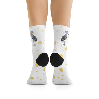 Shoebill with Golden Dots Birding & Birdwatching Bird Socks White