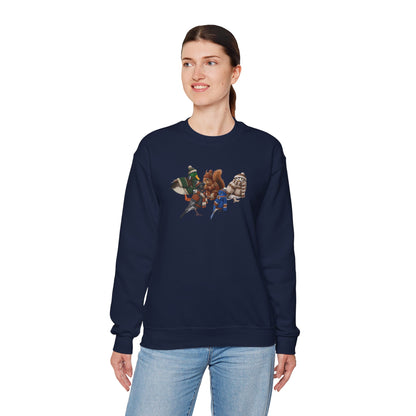 Cozy Winter Crewneck: Backyard Birds & Squirrel in Knitwear