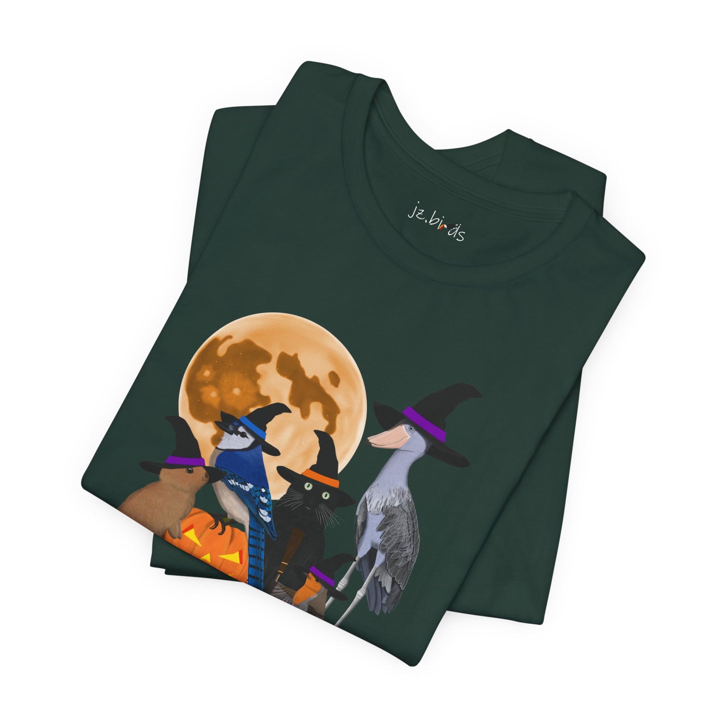 Blue Jay Robin Shoebill with Cat and Bunny Halloween Bird T-Shirt