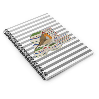 European Robin Bird with Books Birdlover Bookworm Spiral Notebook Ruled Line