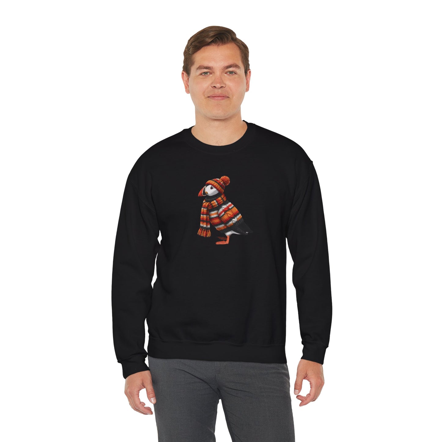 Puffin Winter Sweatshirt | Bird Watcher Crewneck | Unisex Songbirds Wearing Knit Gift for Bird Lovers