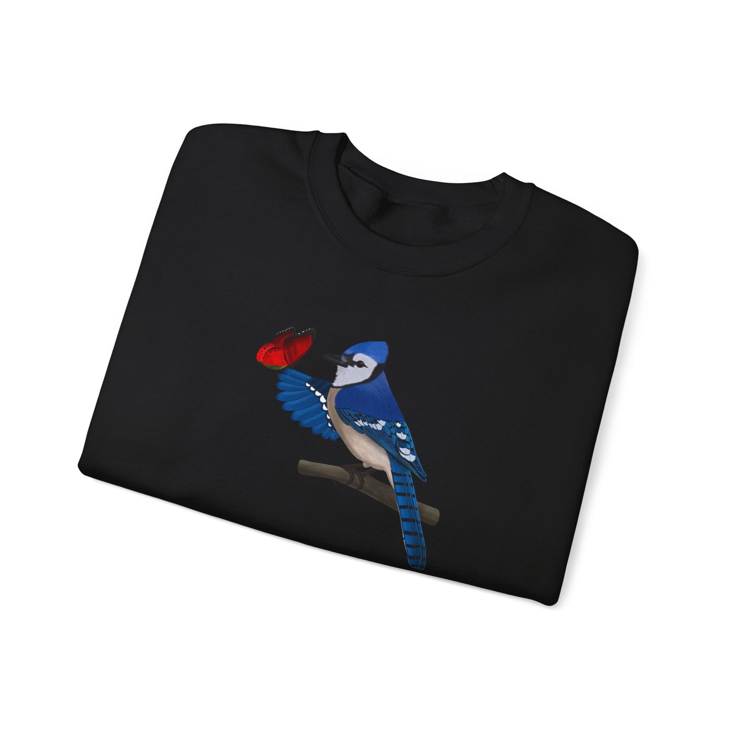 Blue Jay with Butterfly Bird Birding & Birdwatching Sweatshirt