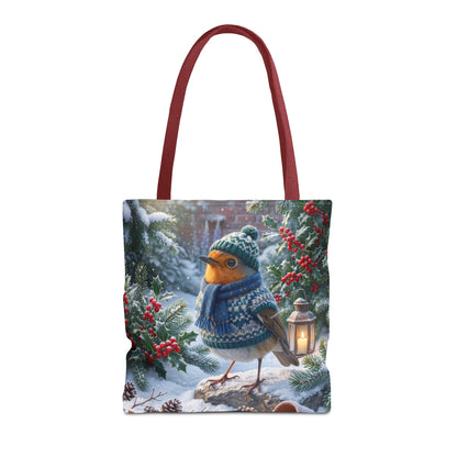 Premium Tragetasche Rosi Rotkehlchen im kuscheligen Winter-Outfit (40 x 40 cm)