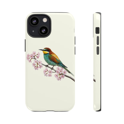 Bienenfresser Handyhülle in Cremeweiß | Florales Kirschblüten Vogel-Motiv für iPhone & Google Pixel