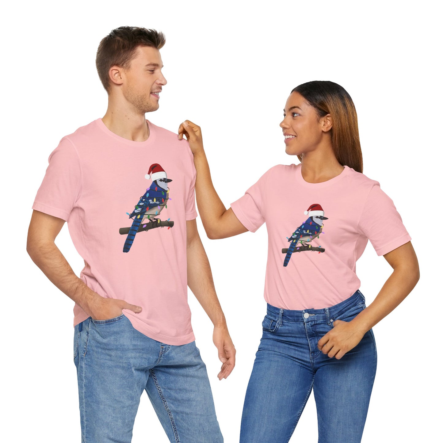 Blue Jay with Fairy Lights Christmas Bird T-Shirt