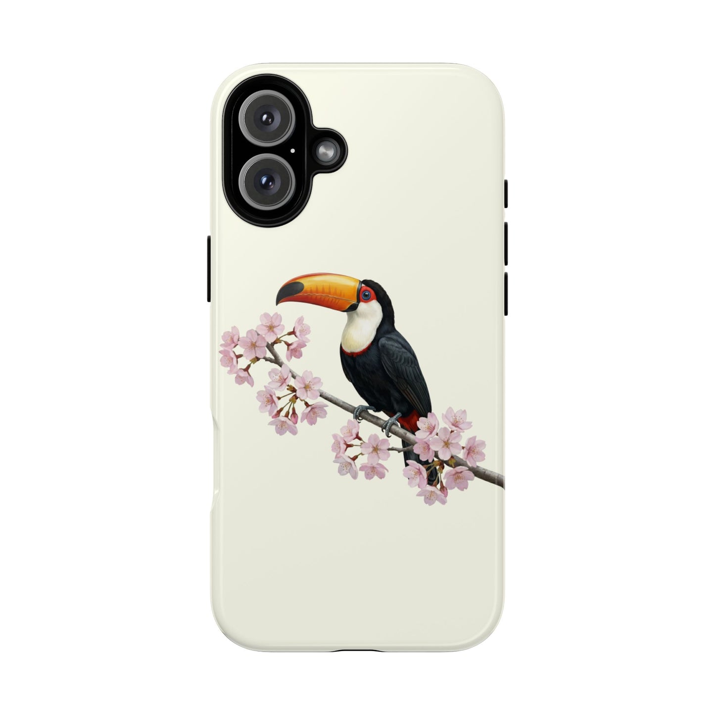 Tukan Handyhülle in Cremeweiß | Florales Kirschblüten Vogel-Motiv für iPhone & Google Pixel