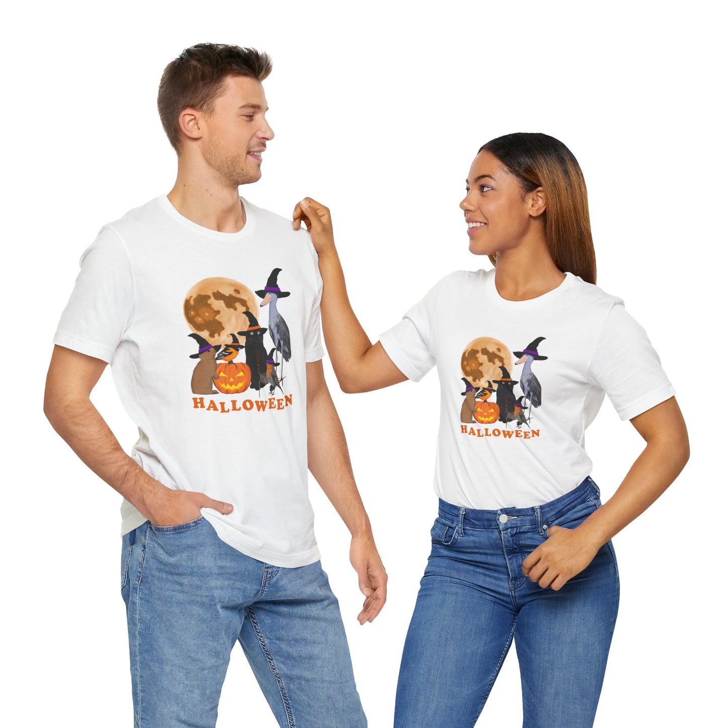 Baltimore Oriole Robin Shoebill with Cat and Bunny Halloween Bird T-Shirt