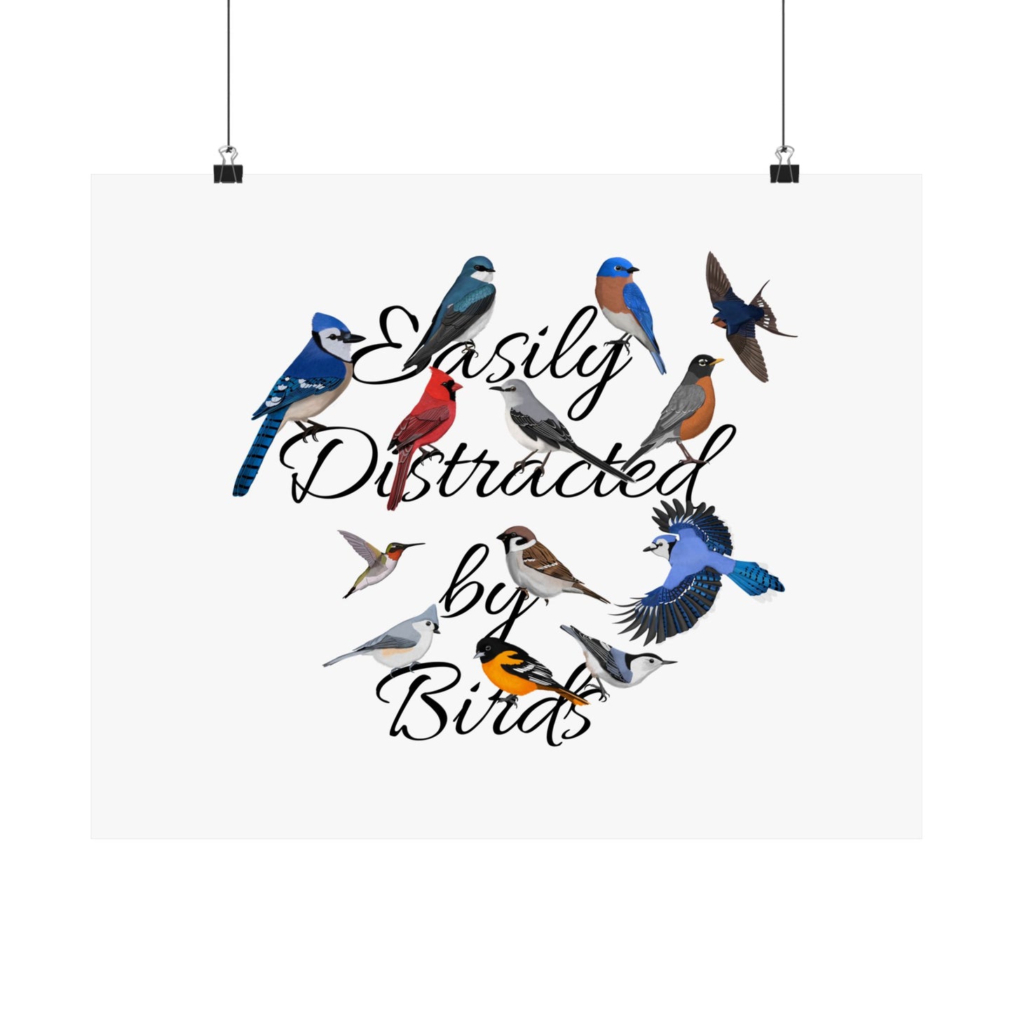 Easily Distracted by Birds Blue Jay Cardinal Bluebird Bird Birding Matte Poster