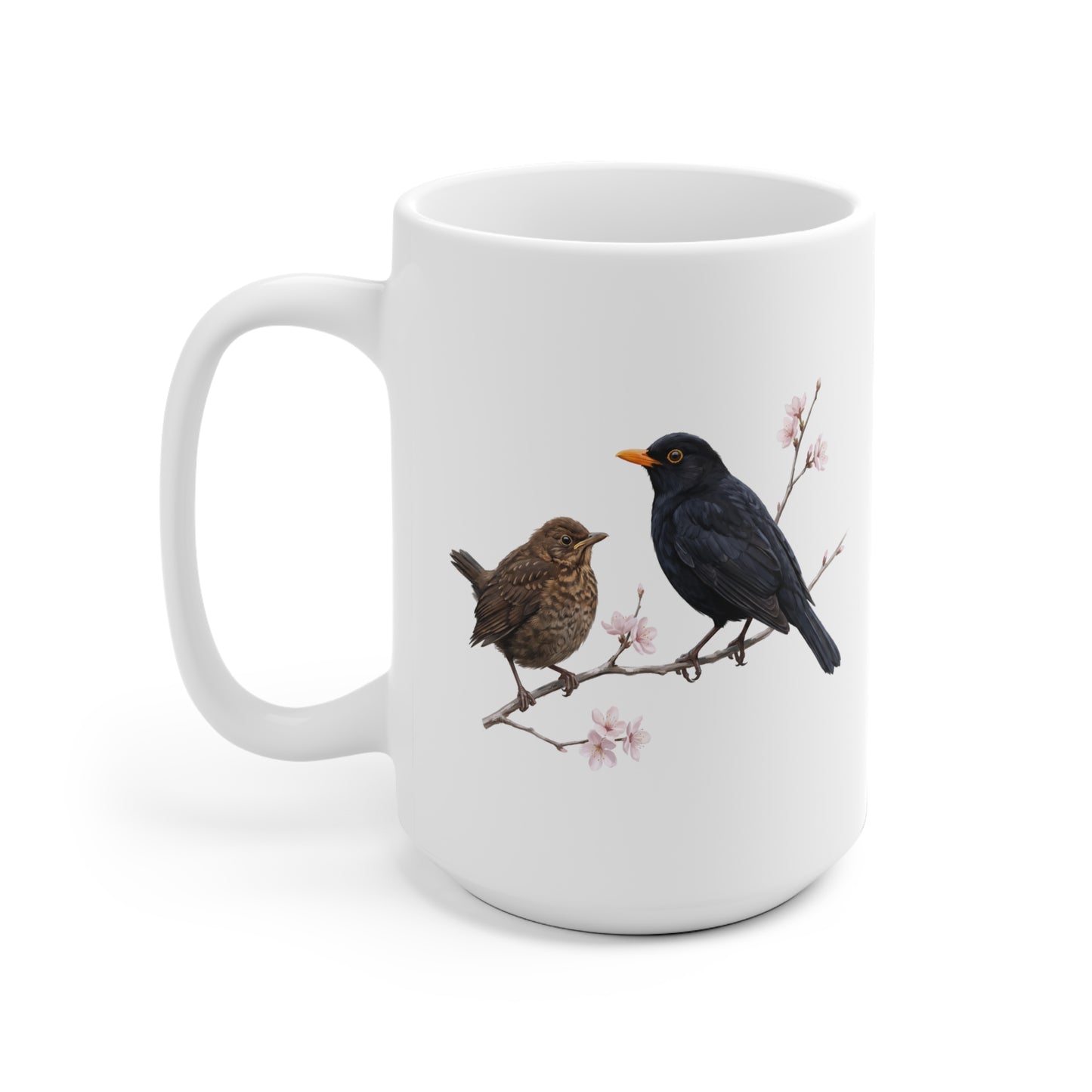 Amsel mit Ästling Premium Keramiktasse | Geschenk für Vogelbeobachter